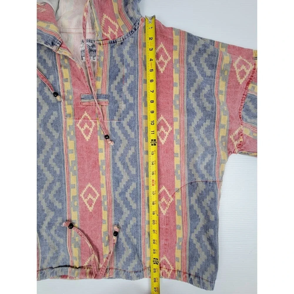 Vintage Retro Andrews Blues Aztec Southwestern Mens‎ Medium Baggy Hooded Sweater